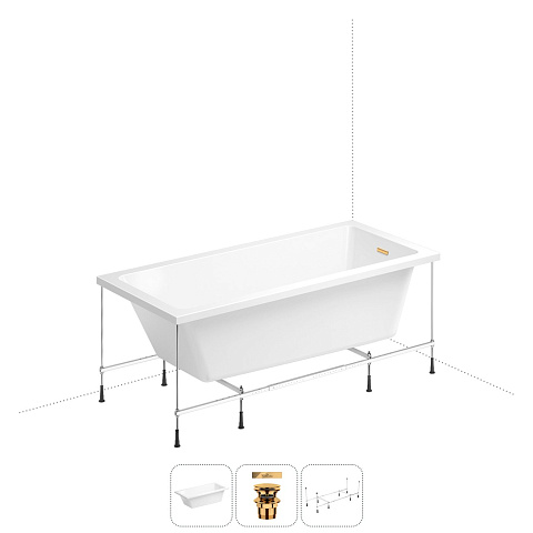 Акционный набор 3 в 1 Wellsee FreeDom 2.0 акриловая ванна встраиваемая 150x80 с сифоном и каркасом 20212778R