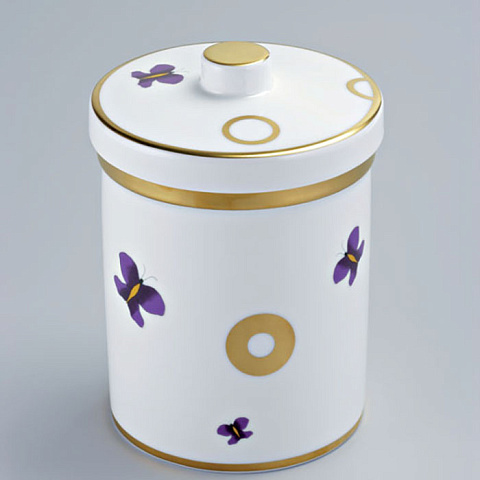 THG CAPUCINE MAUVE DECOR OR Банка керамическая с крышкой, настольная, декор золото/лиловый, цвет белый, A7D-A02-4611