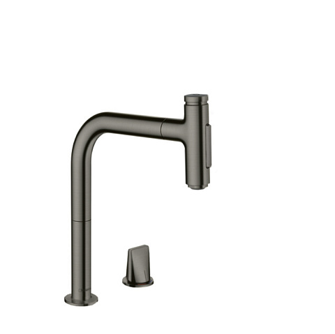Hansgrohe HG Metris Select Кухонный смеситель, на 2 отв, с вытяжным изливом 2jet, цвет: шлифованный черный хром, 73818340