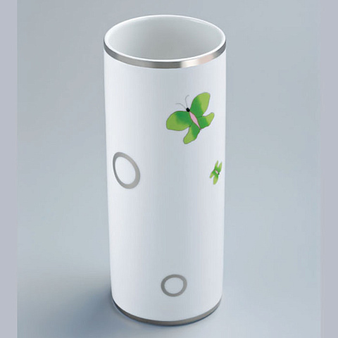 THG CAPUCINE VERT DECOR PLATINE Ваза керамическая, настольная, декор платина/зеленый, цвет белый, A7E-A02-4609