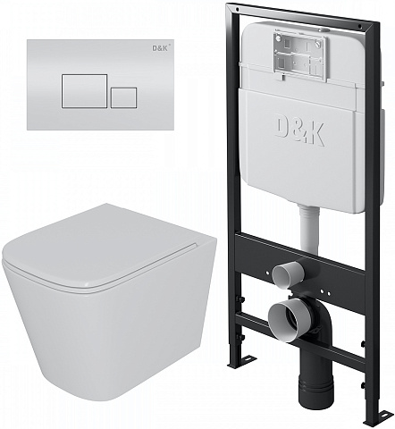 Унитаз подвесной с инсталляцией, сиденьем и клавишей смыва D&K Quadro DS1511602