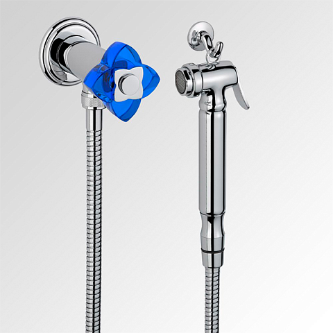 THG PETALE DE CRISTAL BLEU Гигиенический душ, в комплекте с запорным вентилем, шлангом 1250 мм. и держателем, стекло прозрачное, цвет хром, U6B-A02-5840/8