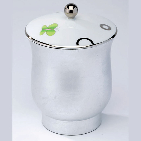 THG CAPUCINE VERT DECOR PLATINE Китайская лакированная коробка с белой керамической крышкой Ø126 мм., middle size, декор платина/зеленый, цвет платина, A7E-A02-4621
