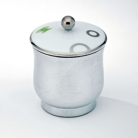 THG CAPUCINE VERT DECOR PLATINE Китайская лакированная коробка с белой керамической крышкой Ø94 мм., small size, декор платина/зеленый, цвет платина, A7E-A02-4619