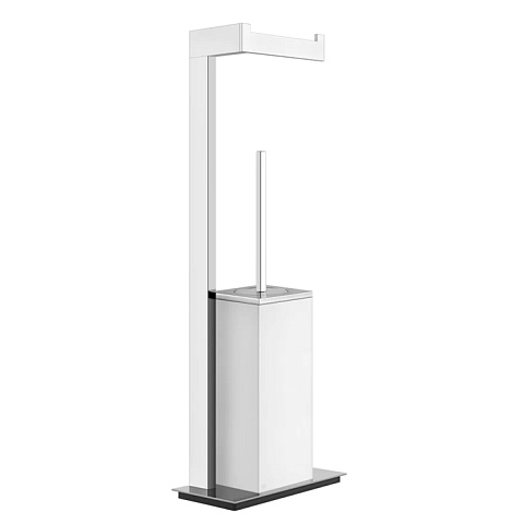 Gessi Rettangolo Стойка с держателем для туалетной бумаги и ершиком, напольная, цвет: хром/белый, 20933#031