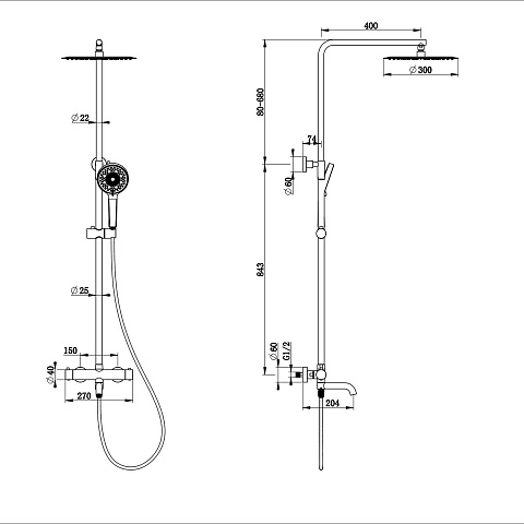 Душевая система с термостатом WONZON & WOGHAND STICK, Хром WW-88739903-CR