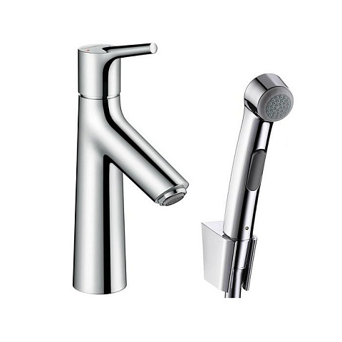 Hansgrohe HG Talis S Набор для биде: смеситель для раковины на 1 отв, с дон.клапаном PushOpen, излив 93мм, душ бидетте с держателем и шланг, цвет: хром, 72290000
