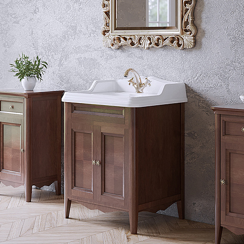 TW collection TW Veronica, База с раковиной Simas AR824bi*1 68*54см с 1отв. под смеситель , 2 расп. дверки, доводч. Blum, ручки: Riflesso бронза, цвет: noce, VER2068-N+AR824bi*1 комплект