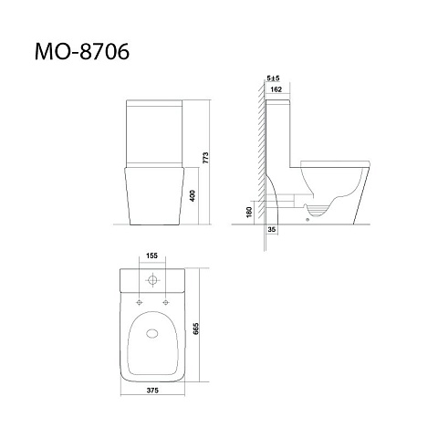 Унитаз напольный моноблок Triton-Pro MONO MO-8706, сиденье, фурнитура
