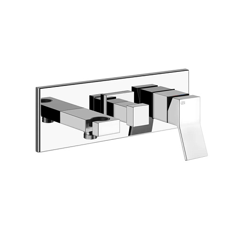 Gessi Rettangolo K Встраиваемый смеситель с изливом, подводом воды, держателем лейки и переключателем PULL(внешние части), цвет: хром, 53141#031