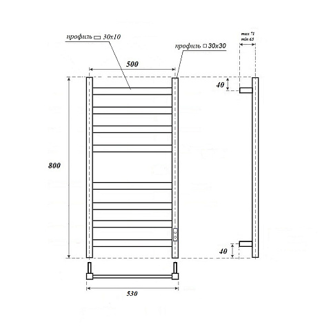 Полотенцесушитель электрический APEXTERMO Терра TR00185GF 800x500, графит металлик