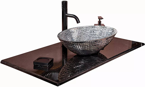 Столешница мрамор 111см Boheme Nero Marquina для раковин хрусталь, LV-204 857-111-NM