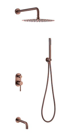 Смеситель встроенный + верхний+ ручной душ Boheme Uno. Copper Brushed с изливом 464-2-CB
