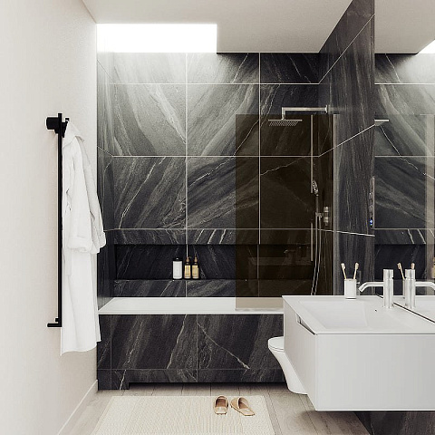 Шторка для ванны в профиле MaybahGlass 1400×300 Стекло 8 мм Бронза, узкий профиль хром матовый MGV-250-5у
