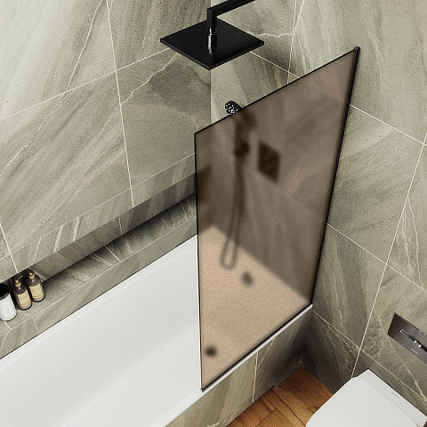 Шторка для ванны в профиле MaybahGlass 1400×300 Стекло 8 мм Бронза матовая, узкий профиль черный MGV-249-6у
