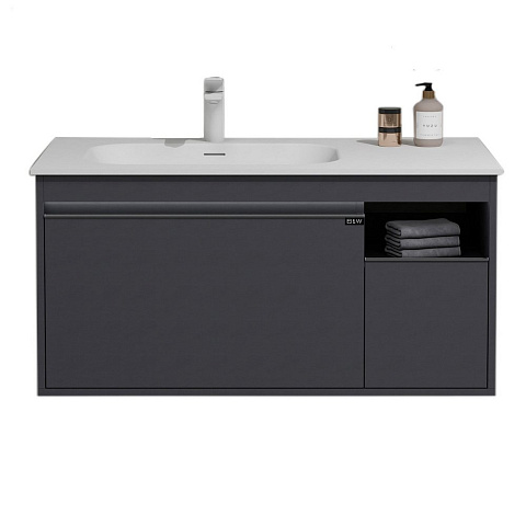 Тумба с раковиной Black&White U910.1000 Unihopper, Corian раковина-столешница / LED light (1000x520x495)