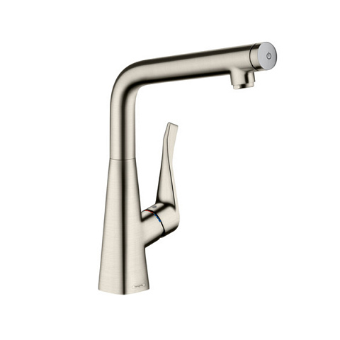 Hansgrohe HG Metris Select Смеситель для кухни на 1 отв, поворотный излив, кнопка вкл/выкл воды, цвет под сталь, 14883800