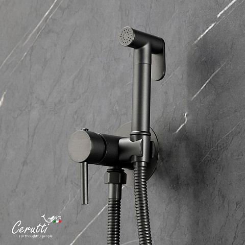 Смеситель с гигиеническим душем Ceruttispa БРАЙС SHGR (BRAIES SHGR) из латуни с шлангом 120 см, цвет серый