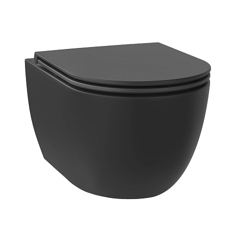 Подвесной унитаз Wellsee Flair RimFree, матовый черный, сиденье дюропласт, soft close (182609000, 182622000) 182609001