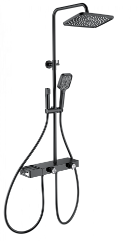 Душевая система с техническим душем WONZON & WOGHAND Shelf, Черный матовый WW-B4161-MB