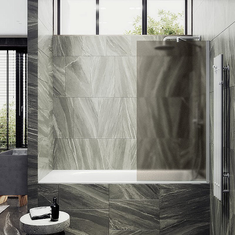Шторка для ванны в профиле MaybahGlass 1400×400 Стекло 8 мм Бронза матовая, широкий профиль белый MGV-72-1ш