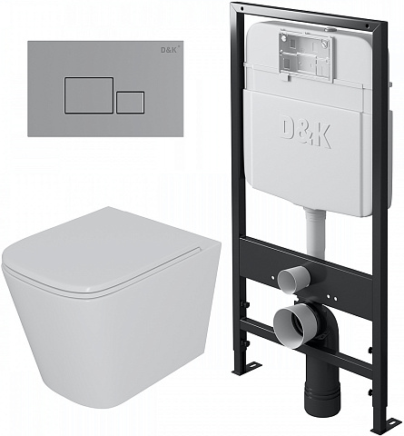 Унитаз подвесной с инсталляцией, сиденьем и клавишей смыва D&K Quadro DS1511606
