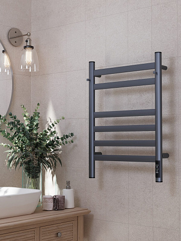 Полотенцесушитель электрический APEXTERMO Сфера SF10164GF 600x400 с крючками, графит металлик