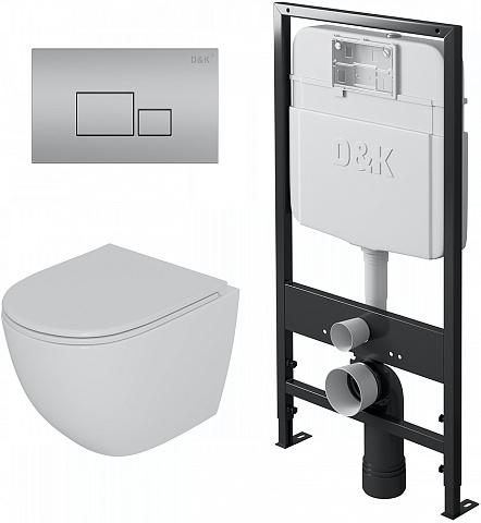Унитаз подвесной с инсталляцией, сиденьем и клавишей смыва D&K Matrix DS1391604
