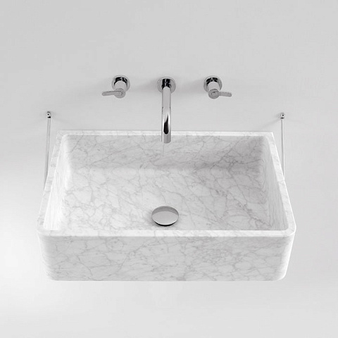 Agape Carrara Раковина подвесная 63х40х16 см, прямоугольная с доп. креплением, без отв., мрамор Carrara, цвет: белый, ACER0730SMC *0