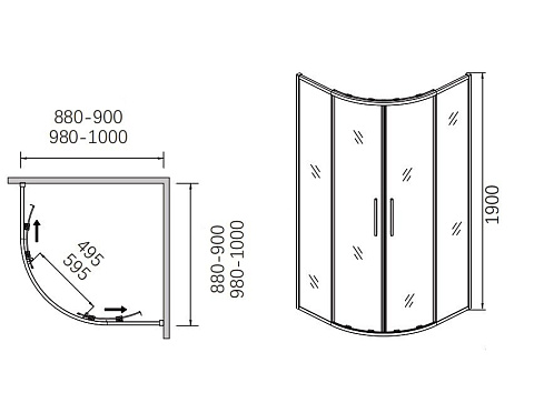 Душевой уголок полукруглый с раздвижной дверью CeramaLux CL901B-90 900×900×1900 мм, профиль чёрный матовый, стекло 6 мм прозрачное