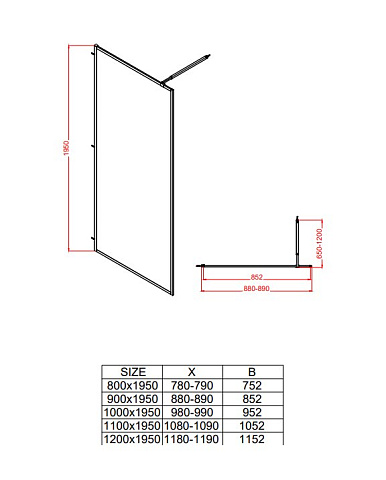 Душевая перегородка Walk-In CeramaLux CL107B-80 BLACK 800×1950 мм, профиль чёрный матовый, стекло 6 мм прозрачное