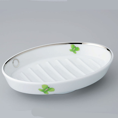 THG CAPUCINE VERT DECOR PLATINE Мыльница керамическая, настольная, декор платина/зеленый, цвет белый, A7E-A02-4607