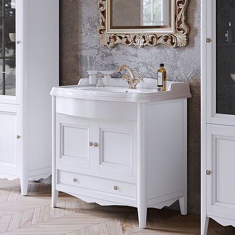 TW collection TW Veronica, База с раковиной Simas AR864bi*1 90*56см, с 1отв., 2 распашные дверки+1 выдв.ящик, доводч. Blum, ручки: Riflesso бронза, цвет: bianco, VER3090-B+AR864bi*1 комплект