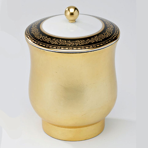 THG MARQUISE NOIR DECOR OR Китайская лакированная коробка с белой керамической крышкой Ø126 мм., middle size, декор черный/золото, цвет золото, A7F-A02-4621