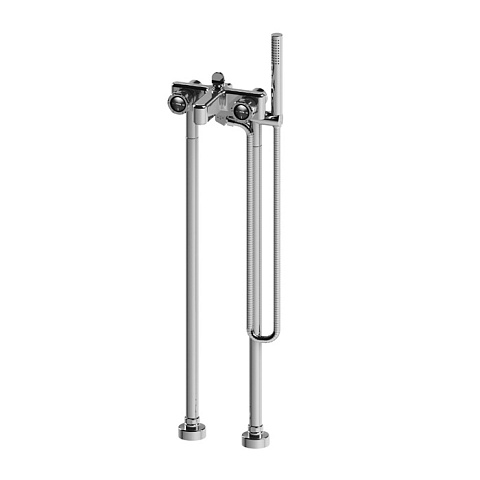 Stella Timeaster Напольный смеситель для ванны 3267/CL306 с ручным душем, круглая ручка d=52мм, цвет: хром, ручка черная, TA 02006 CR00N