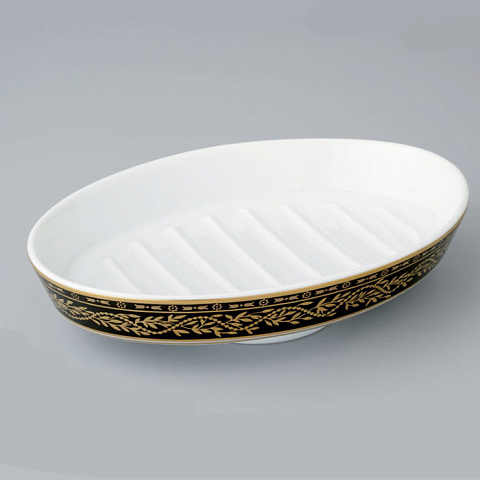 THG MARQUISE NOIR DECOR OR Мыльница керамическая, настольная, декор черный/золото, цвет белый, A7F-A02-4607