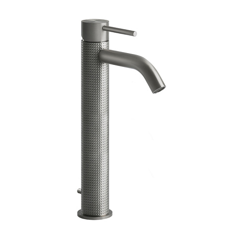 GESSI 316 Смеситель для раковины на 1 отверстие, высокий, h=305мм, с донным клапаном, излив 123мм, цвет: steel brushed, 54404#239