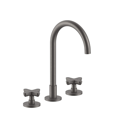 Fantini Icona Classic Смеситель для раковины, 3 отв., с нажимн. донным клапаном, излив 160мм, цвет: матовая оружейная сталь, 53 P5 R007