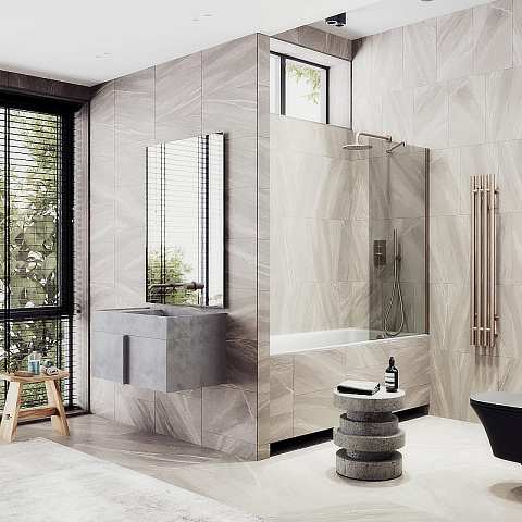 Шторка для ванны в профиле MaybahGlass 1400×300 Стекло 8 мм Бронза, широкий профиль бронза MGV-250-2ш