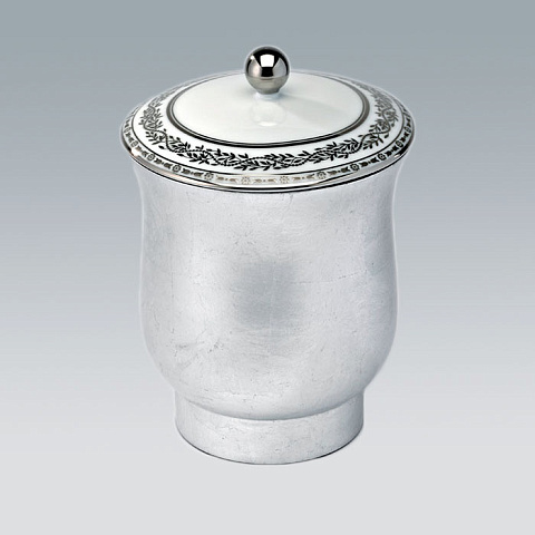THG MARQUISE BLANC DECOR PLATINE Китайская лакированная коробка с белой керамической крышкой Ø126 мм., middle size, декор платина, цвет серебро, A7G-A02-4621