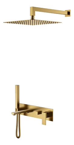 Смеситель встроенный + верхний+ ручной душ Boheme Qubic Bronze с изливом 474-BR