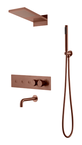 Встроенная душевая система Boheme FUSION с термостатом, трехпозиционная Brushed Bronze с изливом 131-2-BRB