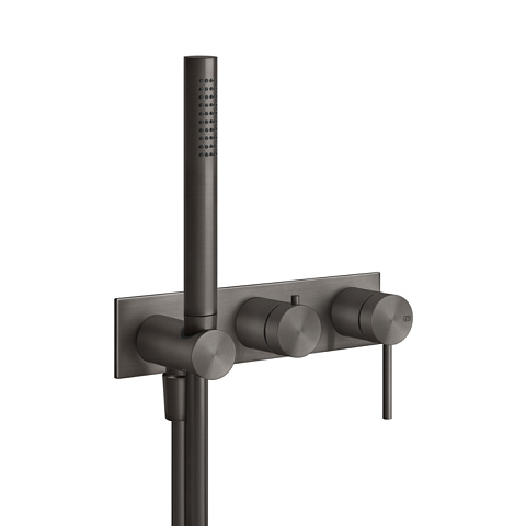 GESSI 316 Встраиваемый смеситель для ванны, автомат переключатель ванна-душ, держатель неподвижный (внешняя часть), цвет: brushed black metal pvd, 54038#707