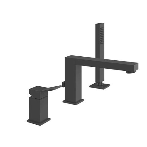 Gessi Rettangolo K Смеситель для ванны на 3 отверстия, с встроенным в излив переключателем и ручным душем, цвет: черный, 53037#299