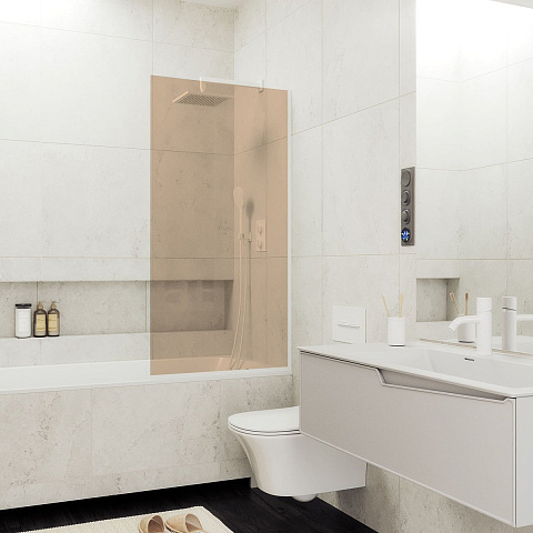Шторка для ванны в профиле MaybahGlass 1400×300 Стекло 8 мм Бронза, узкий профиль белый MGV-250-1у