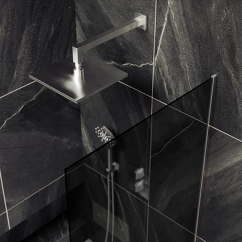Шторка для ванны в профиле MaybahGlass 1400×800 Стекло 8 мм Графит, узкий профиль хром матовый MGV-82-5у