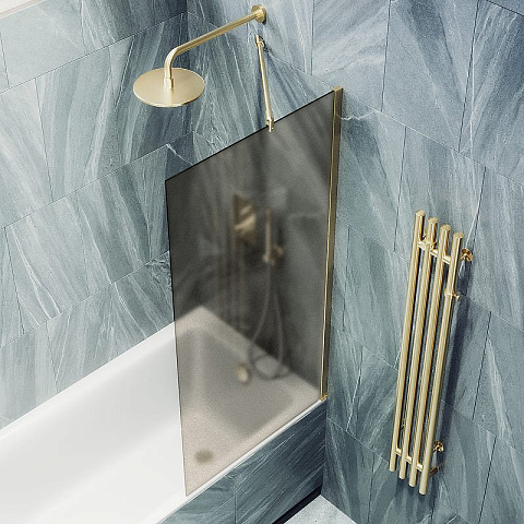 Шторка для ванны в профиле MaybahGlass 1400×500 Стекло 8 мм Бронза матовая, широкий профиль золото MGV-73-3ш