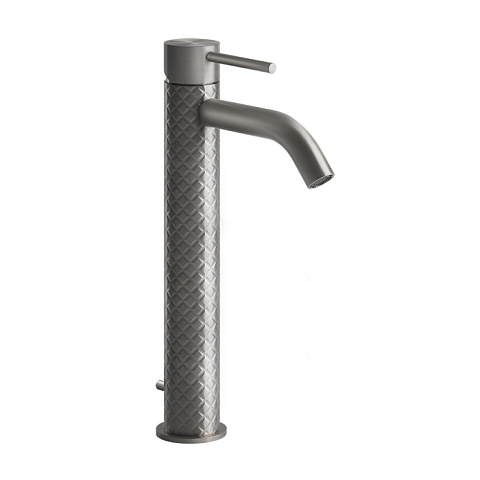GESSI 316 Смеситель высокий для раковины на 1 отверстие с донным клапаном, h=305мм , излив 123мм, цвет: steel brushed, 54104#239