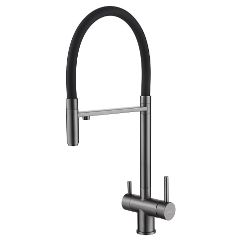 Смеситель ABBER Wasser Kreis AF81141NG для кухни с подключением к фильтру и выдвижной лейкой, оружейная сталь