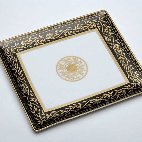 THG MARQUISE NOIR DECOR OR Поднос керамический 122х110 мм., настольный, small size, декор черный/золото, цвет белый, A7F-A02-4612